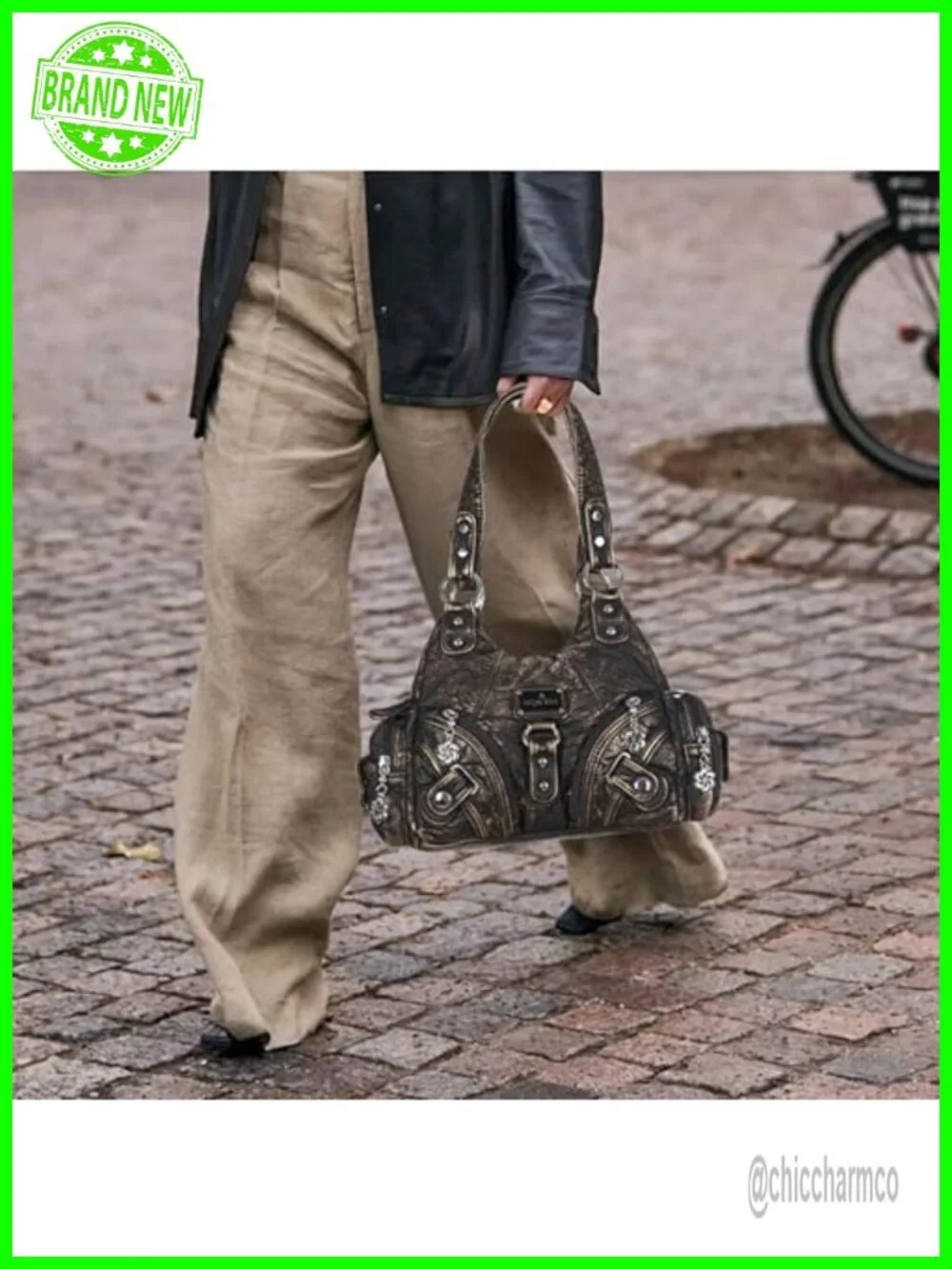 Small Hobo Shoulder Bag Faux Leather Multi-Pocket Tote with Zipper